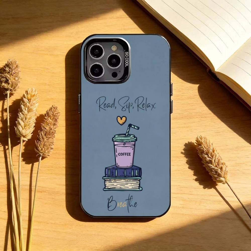 Чехол для телефона с иллюстрацией 'Кофе-Учеба-Книга' для iPhone17,16,15,14,13,12,11 Plus,Pro Max Черный Серебристый Candy чехол для телефона