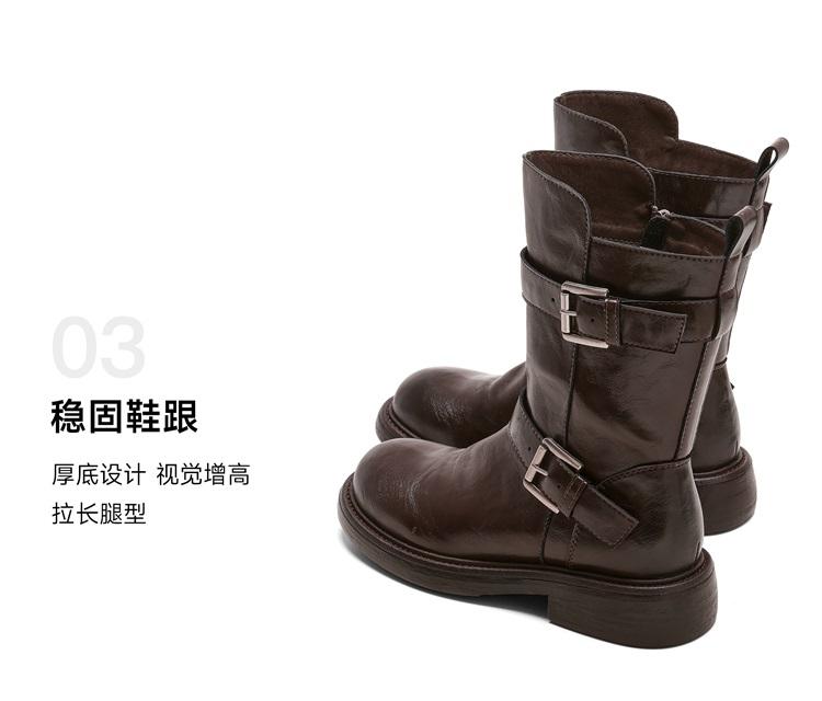 Saturday temperament Maillard boots children's 2025 autumn and winter new belt buckle round toe mid length boots European and American fashion boots