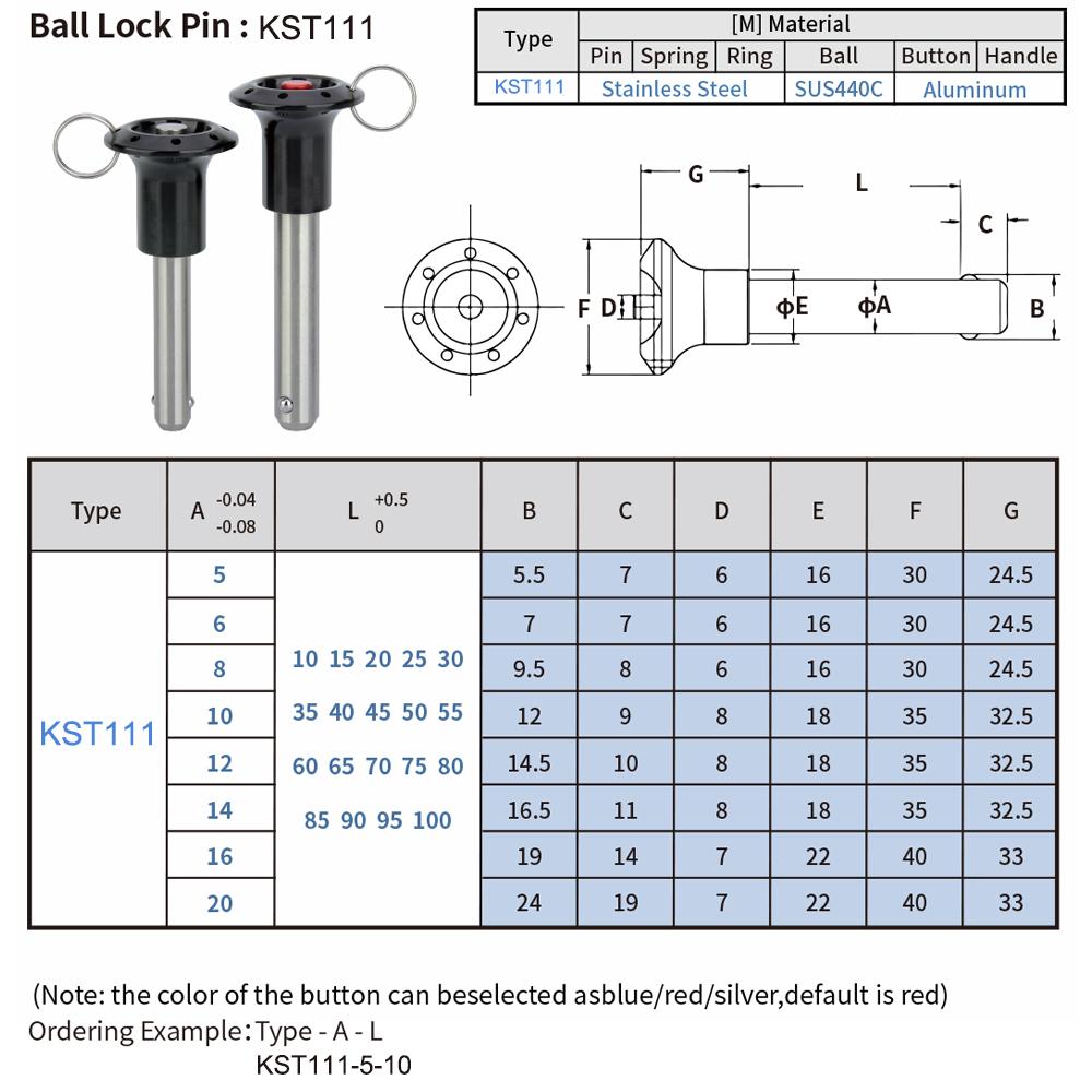 KST111 Quick Release Pin High Quality Ball Lock Pin SUS304 Line Array Safety Pin Push Button Mechanism With Pull Ring