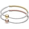 Authentic 925 Sterling Silver Rose Gold Ball Circular Three -Link Snake Chain Bracelet Fit Women Bead Charm Diy Fashion Jewelry