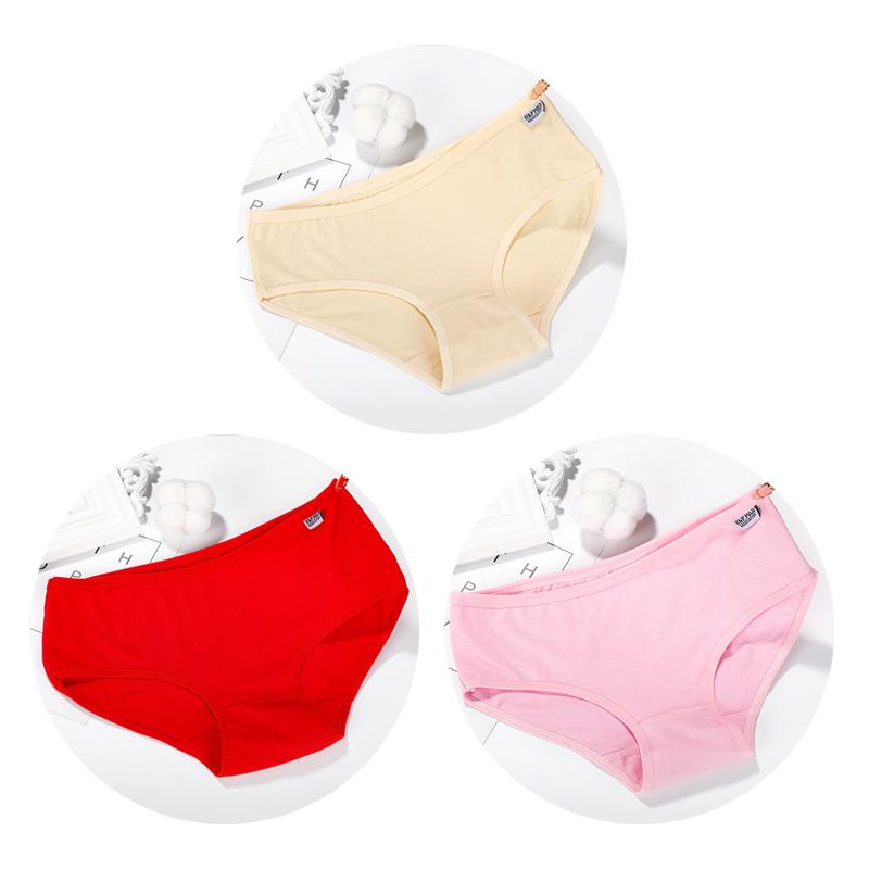 Женские хлопковые трусы, 3 шт./компл., однотонные трусики, удобные трусы со средней посадкой, дышащее повседневное нижнее белье для девочек