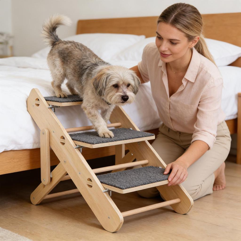 Dog Stairs Non-Slip Stable Foldable 3-Step Pet Stairs for Climbing Home Living Room Bedside Bedroom Sofa Couch Chair