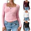 Women's Casual V-neck Buttoned Sexy Slim Ribbed Knit Long-sleeve Top