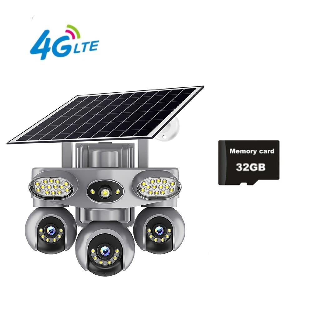 Solar PTZ Camera – 4G/WiFi Outdoor Security with 3-Screen View, Optional LED Light, 2-in-1 Surveillance & Night Lighting