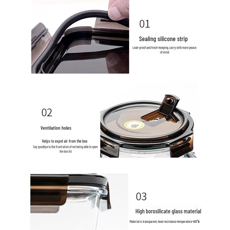 Anmai 1050ML Two-Compartment Glass Lunch Box with Cutlery Set