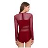 Women Shiny Rhinestones Patchwork Sheer Long Sleeve Color Block Gymnastics Leotard Bodysuit