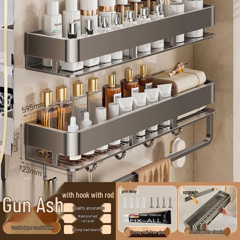 Настенная полка для ванной без сверления и органайзер для косметики