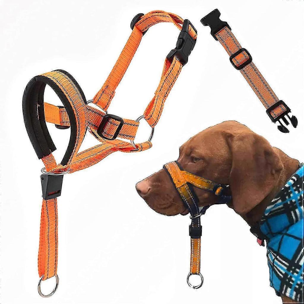 Dog Head Halter With Safety Strap, Dog Head Collar With Reflective Strap, No-pull Dog Collar Adjustable Dog Harness Training-In Stock 25-26