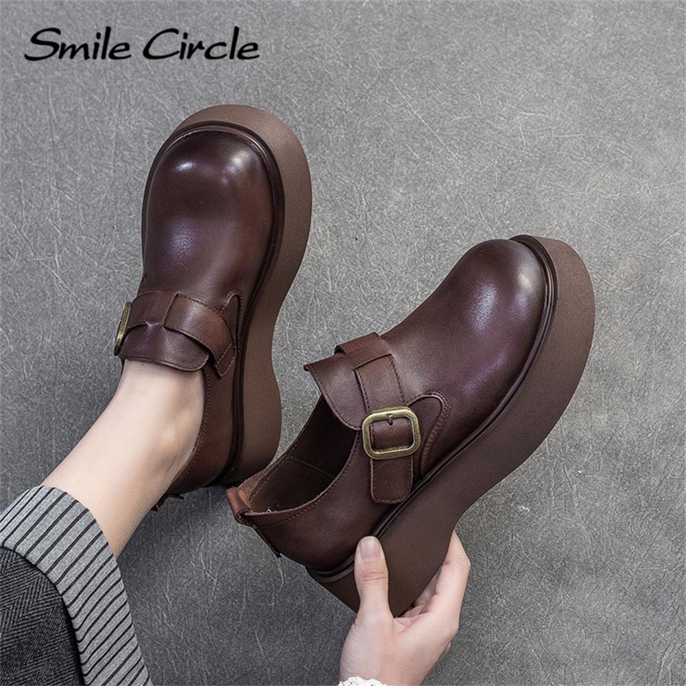 Женские туфли из натуральной кожи на плоской подошве с высокой пряжкой, модные удобные повседневные туфли