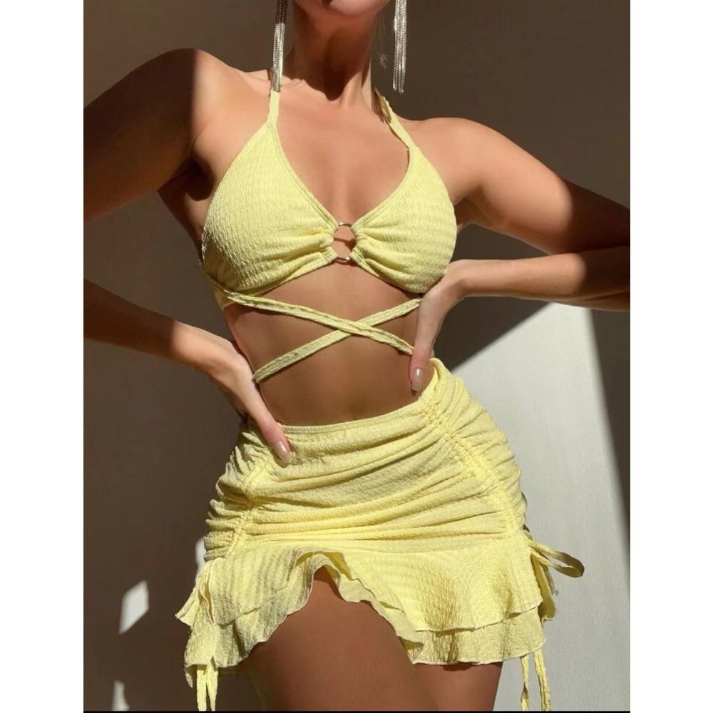 European and American Bikini Sexy Three-Piece Suit Women's Beach Swimsuit Fashion Lace-up Swimsuit