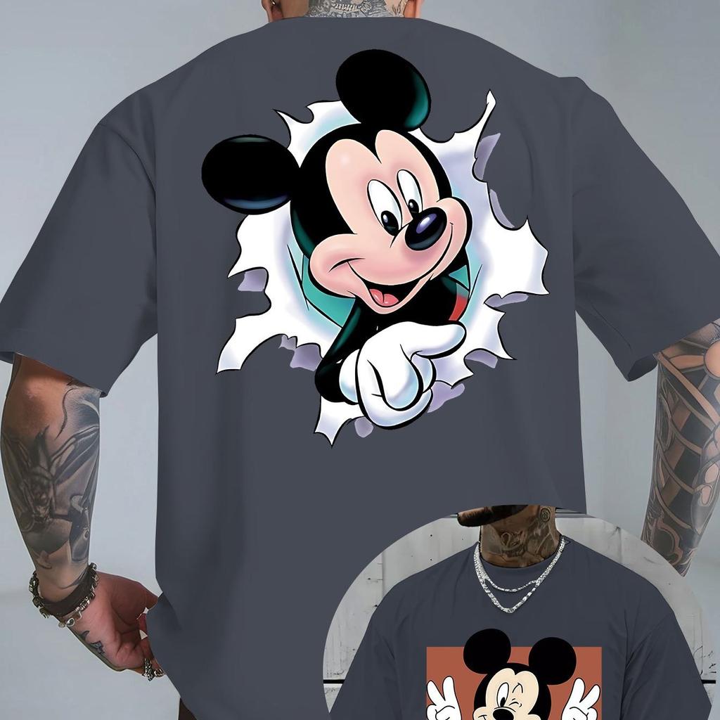 Летняя футболка с принтом мультфильма Дисней Микки Маус, модные свободные повседневные шорты с коротким рукавом, унисекс