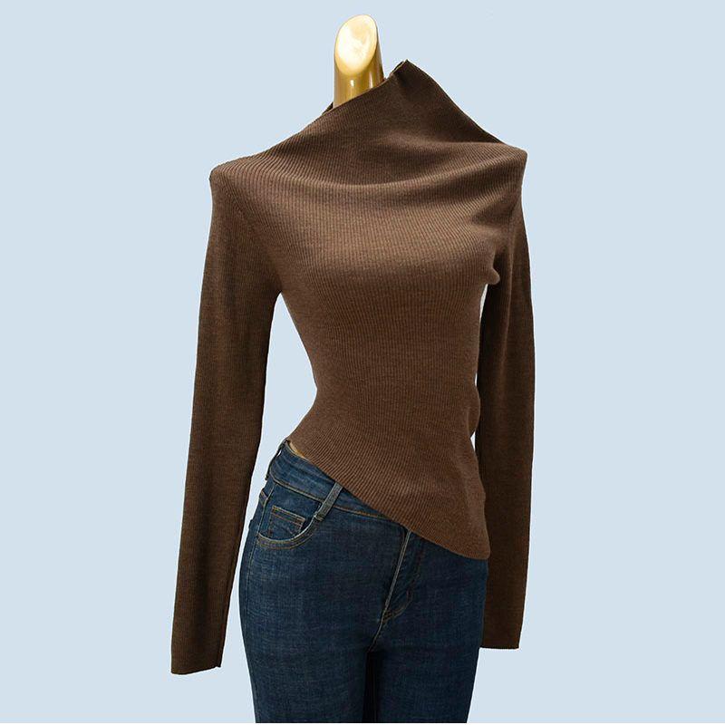 Trade Original Garment Woolen Sweater Soft Glutinous Knitted Irregular Collar Bottoming Shirt Sweater Women Spring Fashion Slim Fit Long Sleeve Top