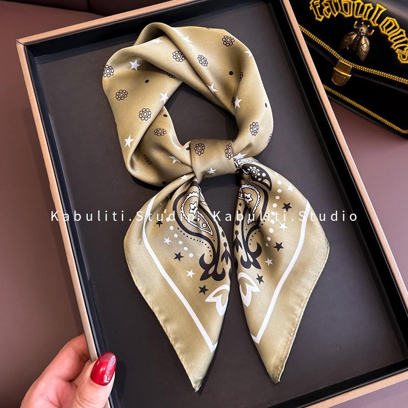 70x70cm Lightweight Square Scarf Women Floral Polka Dot Print Neck Wrap Stylish Accessory Office Casual Wear