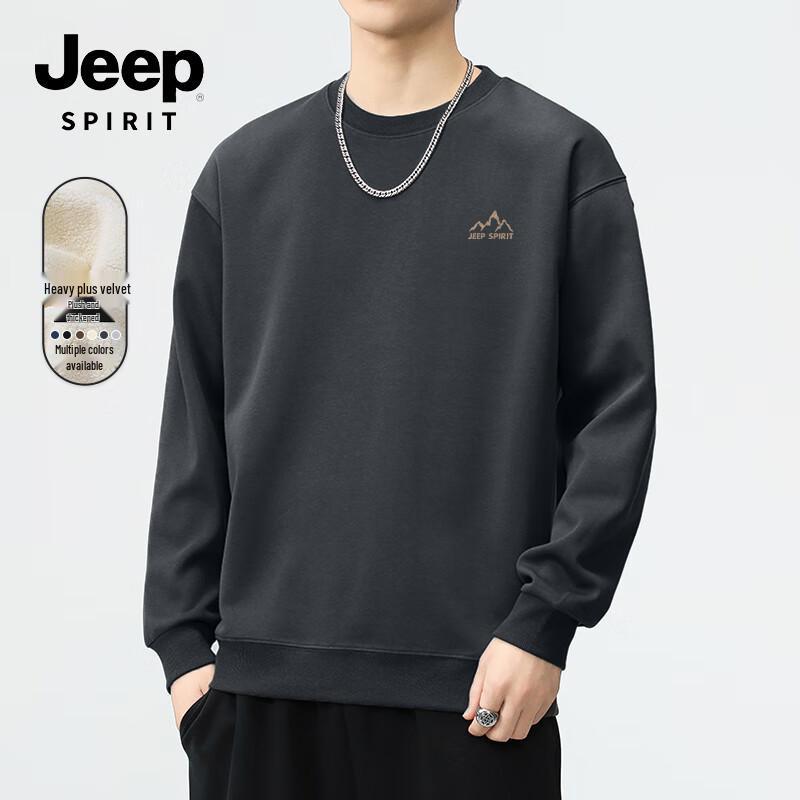 JEEP SPIRIT Men's Alpaca Fleece Lined Round Neck Sweatshirt