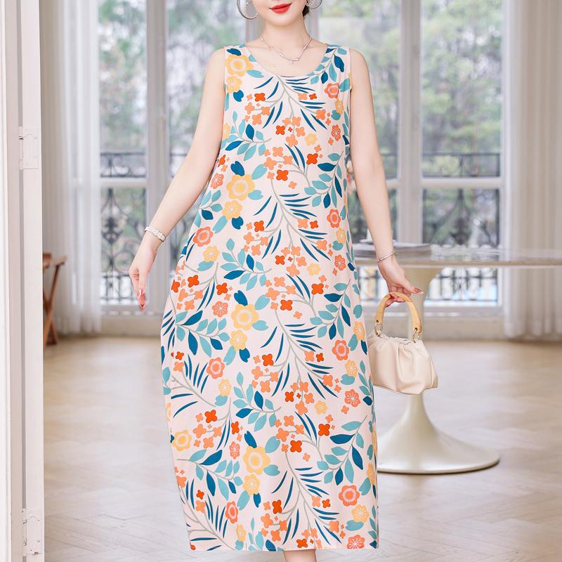 Летнее длинное платье, свободная летняя одежда для женщин, платья больших размеров, женское платье без рукавов с круглым вырезом XL-5XL