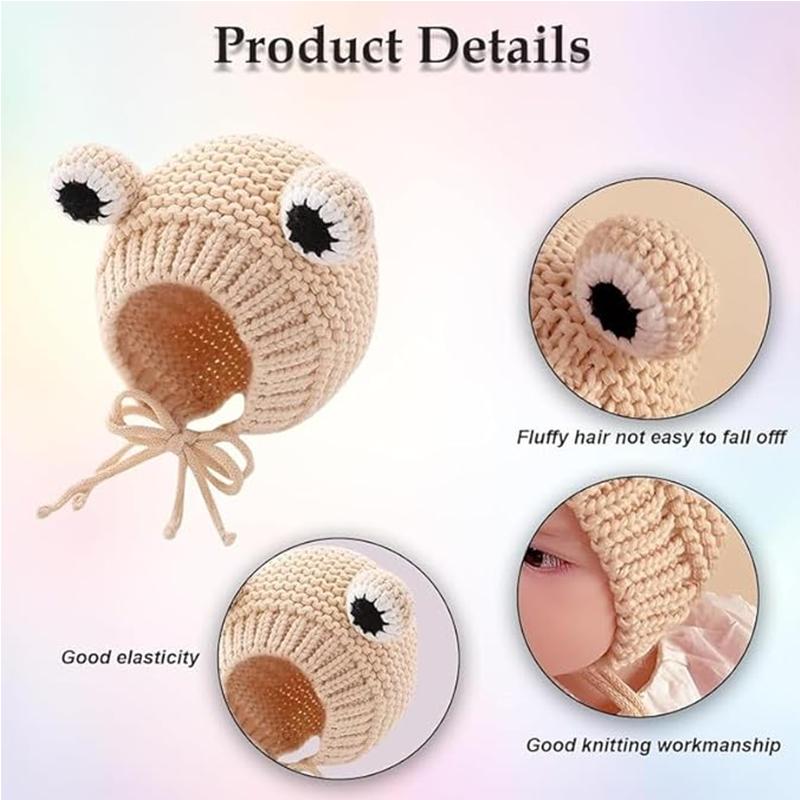 Cute Frog Eyes Baby Cap Winter Warm Earflap Hat Soft Knitted Crochet Infant Outdoor Windproof Beanie Hats For Baby Boys & Girls