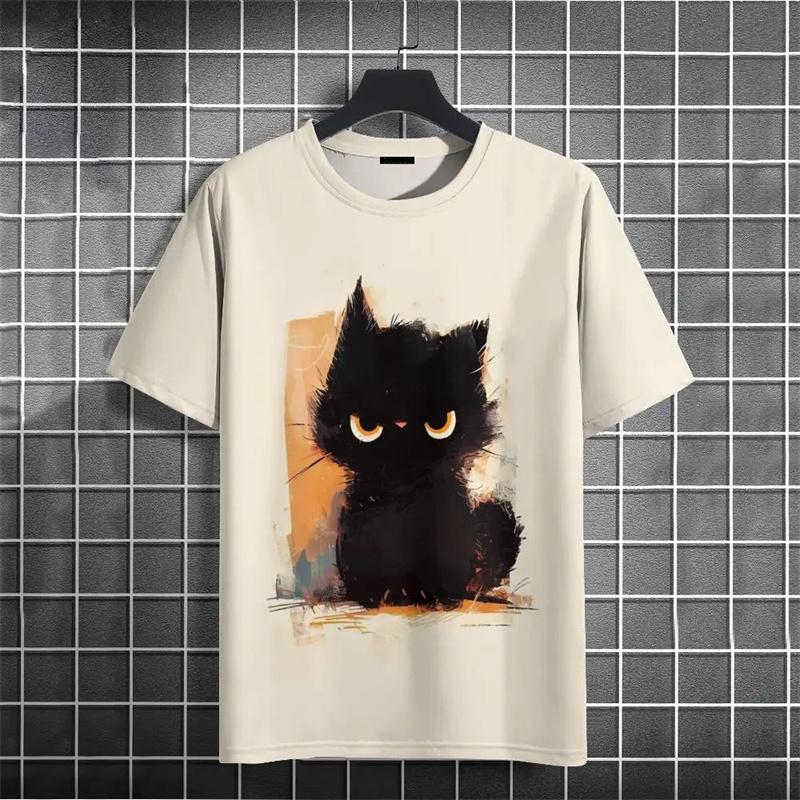 Футболка с милым котом на 3D-принте для мужчин, забавные футболки с рисунком животных, летние модные повседневные уличные топы большого размера, футболки с круглым вырезом