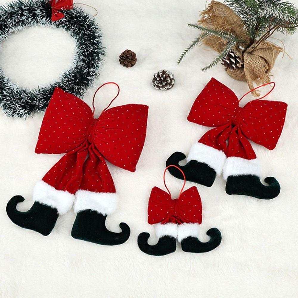 Wine Red Christmas Tree Bowknot Rhinestone Bowknot Hanging Ornament Xmas Decor