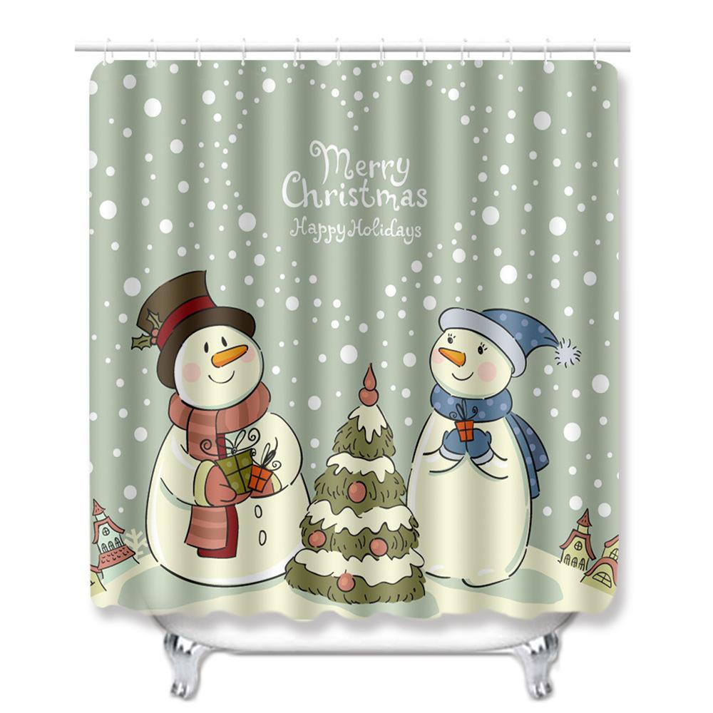 Christmas Waterproof Shower Curtain Four-Piece Combination Floor Mat Entrance Door Mat Bedroom Living Room Carpet