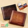 Men's Genuine Leather RFID Blocking Protection Wallet Retro Bifold Short Multifunction ID Credit Card Holder With 2 ID Wallets