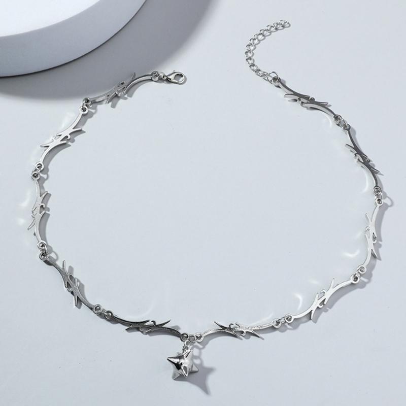 Кулон-звезда Цепочка на ключицы Украшения Готический Шипы Чокер Ожерелье для Мужчин Женщин Унисекс Хип-Хоп Рок Украшения Пламенная Цепочка