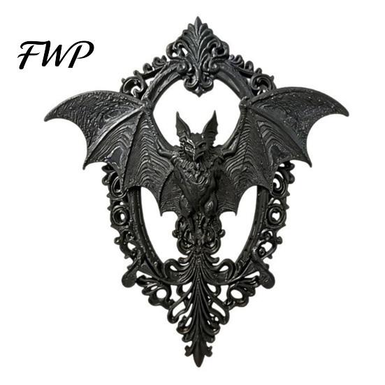 Industrial Style Wall Accent 3D Printed Gothic Bat Hanging Decor, Vintage Frame Art, Decor Dark Sculpture for Halloween Home Living Room Bedroom