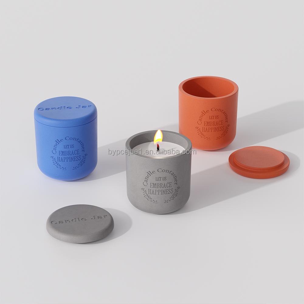 Modern Simple Design Concave Carving Eco-friendly Concrete Candle Jar Multifunctional Lid for Hotel Home for Living Room Bedroom