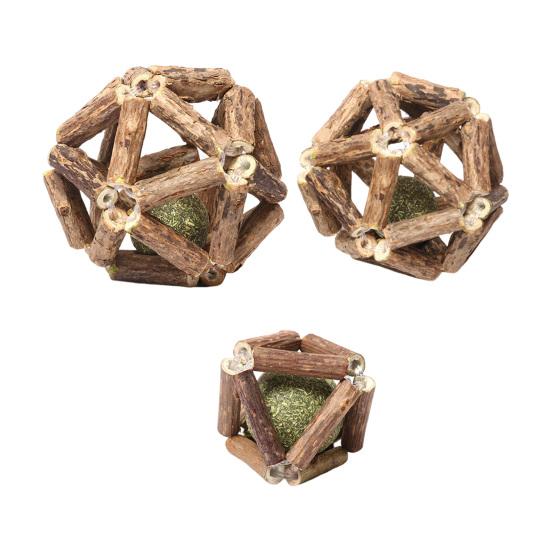 Catnip Wood Ball Toy Natural Silvervine Stick Cage Ball with Catnip Ball Kitten Teeth Cleaning Molar Toy for Indoor Cats
