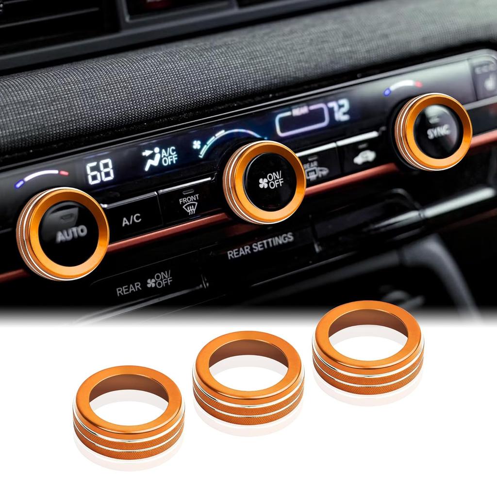 for Honda Passport 2026 Accessories - 3-Pieces Aluminum Alloy Air-Conditioning Knob Cover Trims (Orange) - DvlynAuroa
