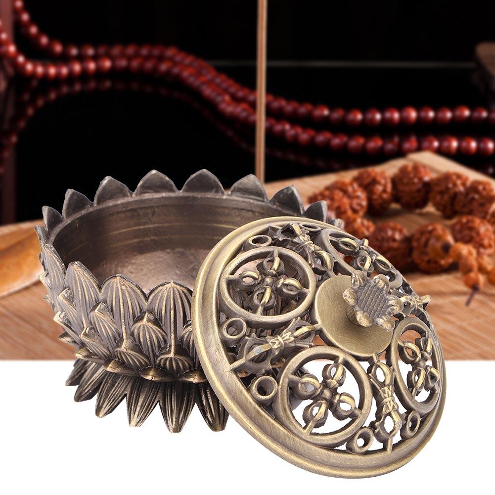 Zinc Alloy Home Decoration Lotus Incense Burner 7*5cm Joss Stick Holder(Bronze)