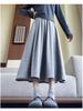 Women's H560 High Waist A-Line Gray Knit Skirt - Slim Fit, Long Umbrella Style for Spring and Autumn