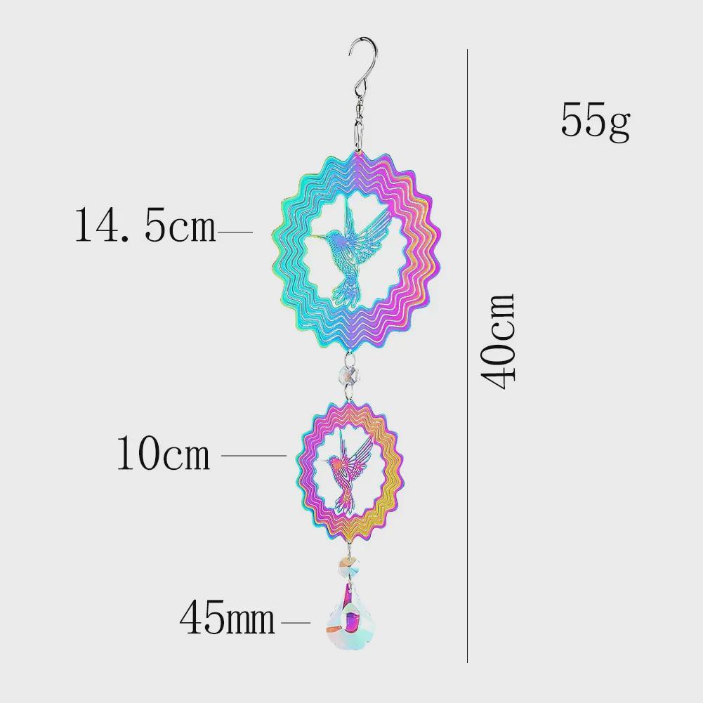 3D Colorful Hummingbird Mandala Wind Chime - Rotating Garden Decoration with Visual Effects