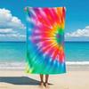 Summer Rainbow Tie-Dye Beach Towel Colorful Gradient Radial Art Print Soft Absorbent Quick Dry Towel for Beach Use