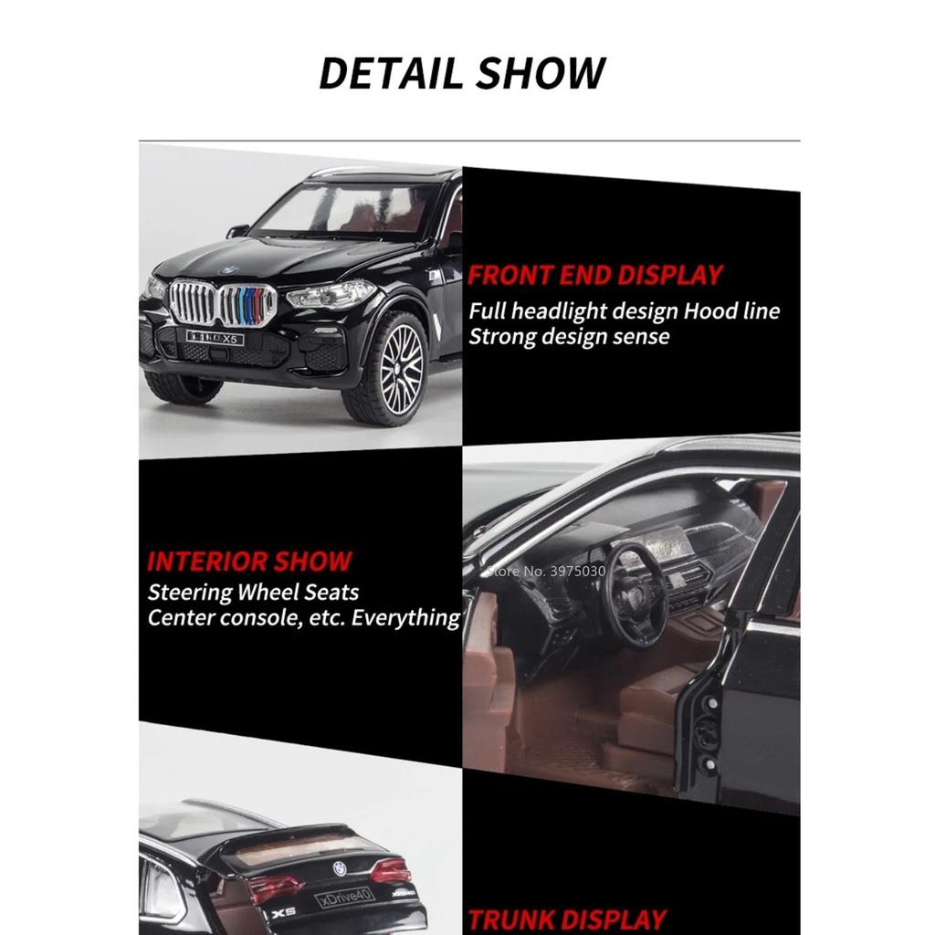 1/32 BMW X5 SUV Alloy Car Model Toy Scale Simulation Off Road Vehicle with Sound Light Pull Back Ornaments Collectibles for Children