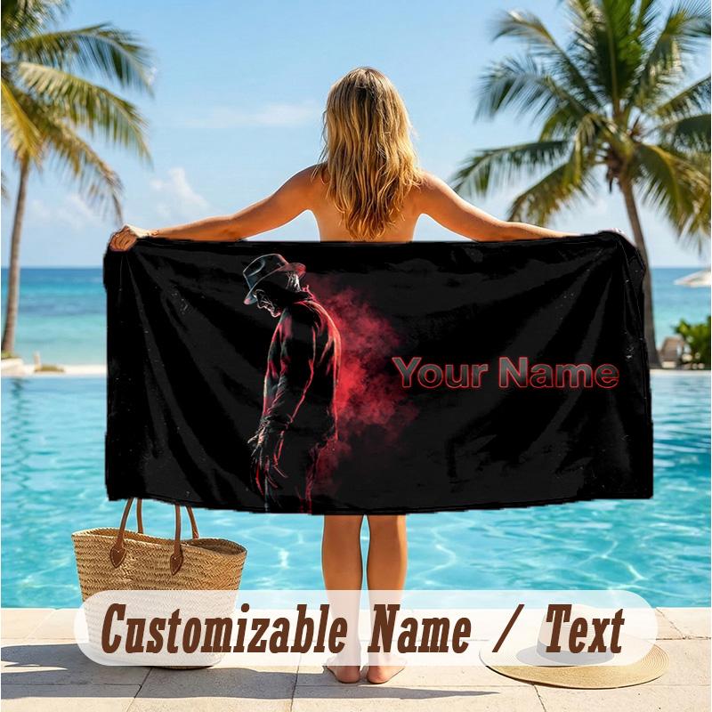 Custom Text Beach Towel, Soft Absorbent Swimming Multi-use TowelA Nightmare on Elm Street Freddy Krueger