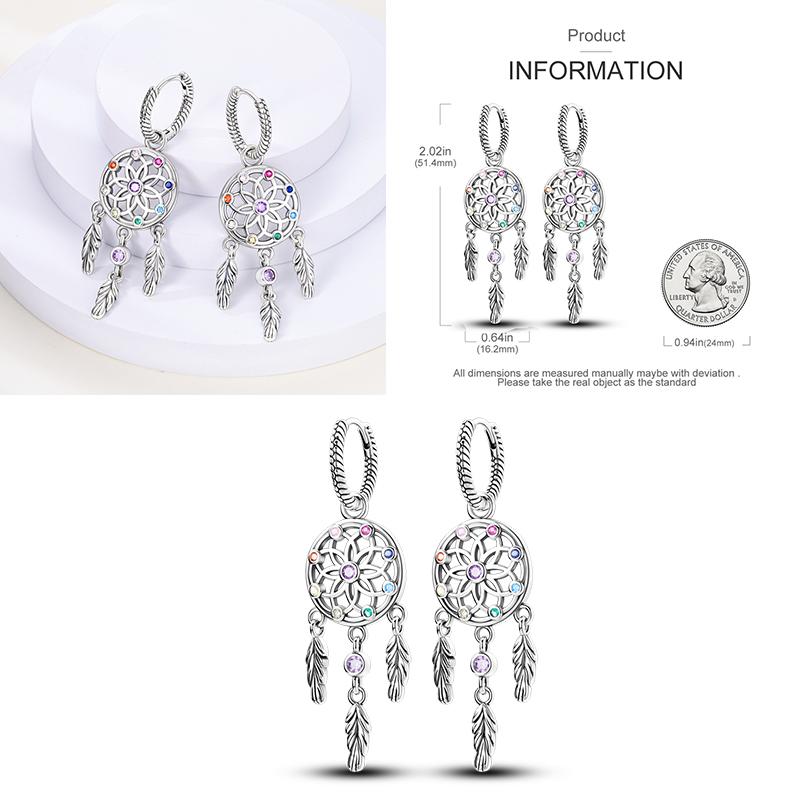 Sparkling Women Hoop Earrings 925 Copper Heart Shape Star Moon Round Blue Zircon Fit Origina Drop Earrings Zircon Holiday Gifts