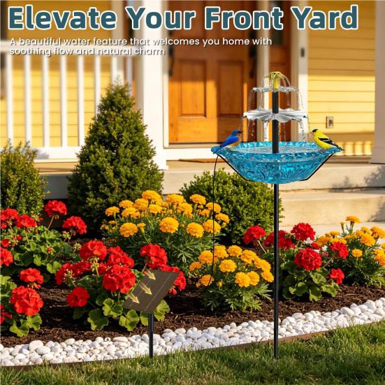 Solar Bird Bath Fountain for Outside Cascading Fountain Bird Bath with Metal Stake Stand