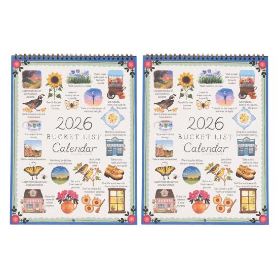 2026 Bucket List Calendar 12 Monthly Bucket List Wall Calendar Spiral Bound Art Planner