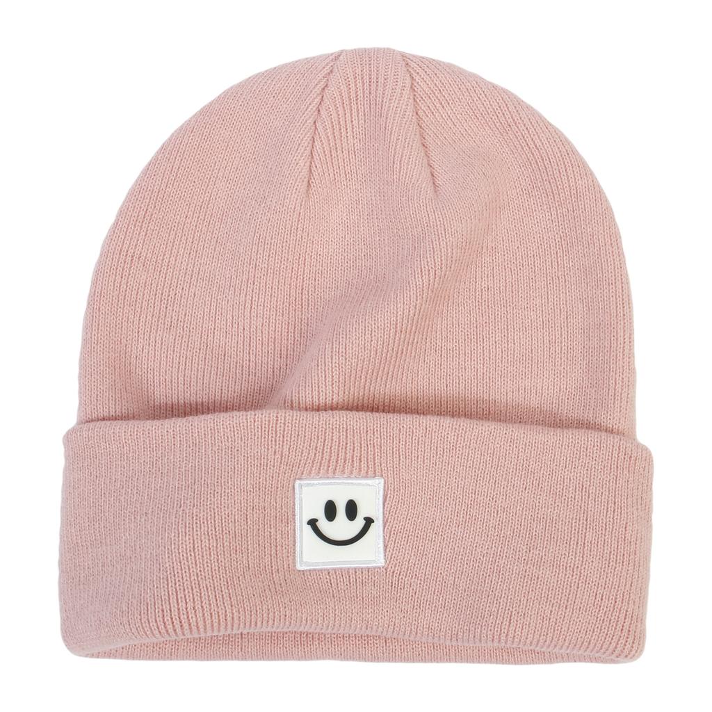 Women's Fashion Smiley Face Logo Hat Solid Color Knitted Hat Casual Outdoor Warm Beanie Men's Winter Hat