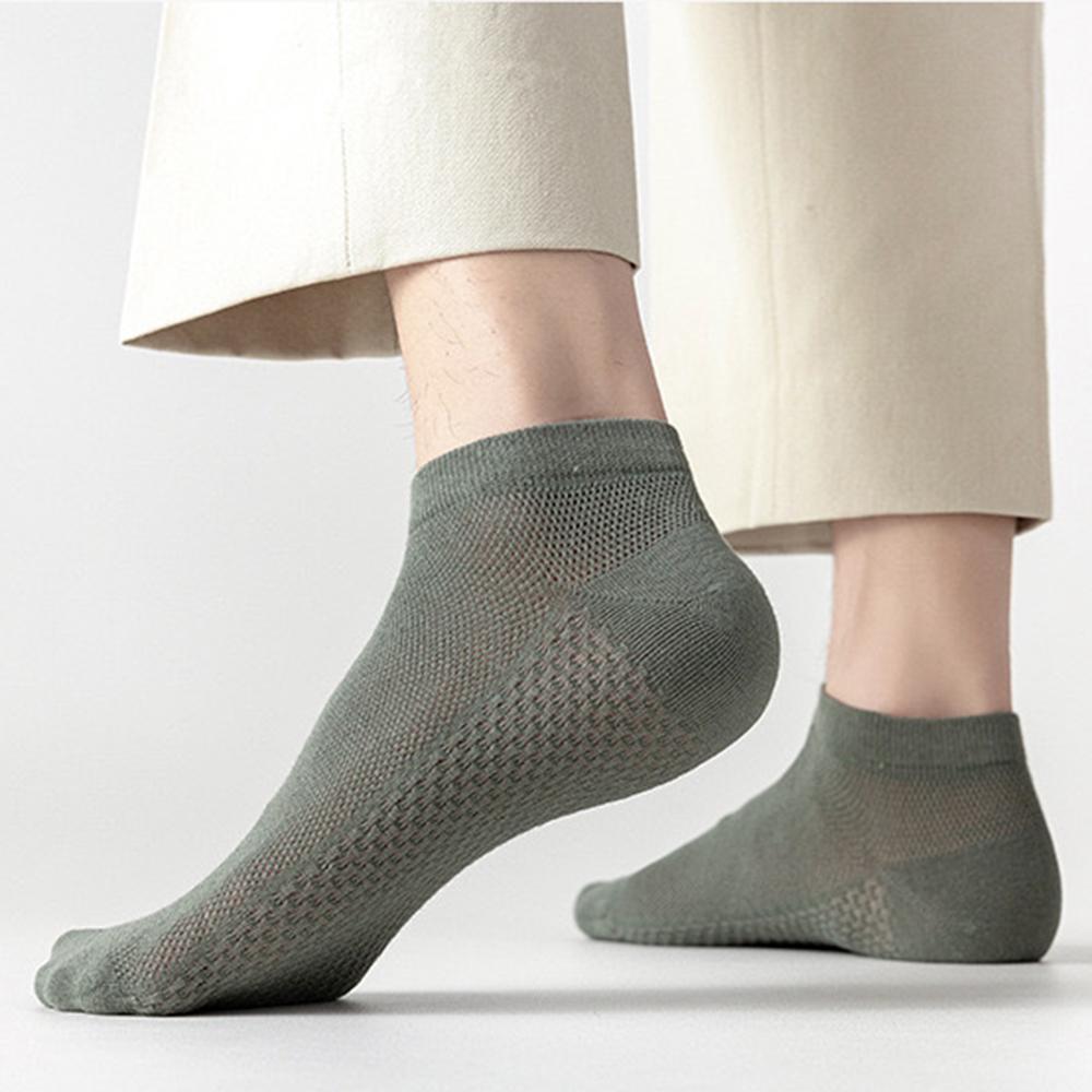 2 Pairs Men Mesh Ankle Socks, Breathable Cotton Short Socks, Solid Color Business Casual Low Cut Socks For Summer