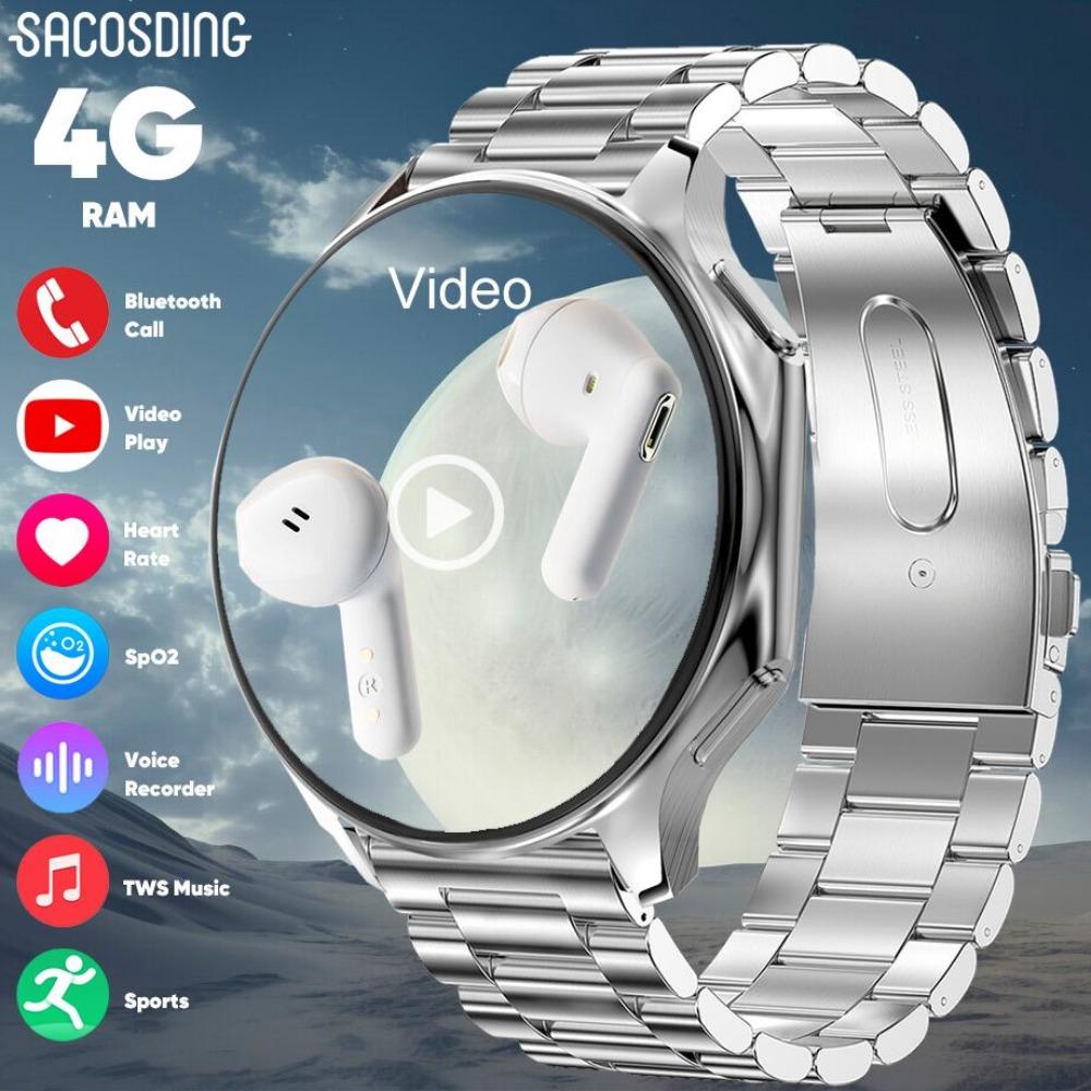 4G Смарт-часы для мужчин 3D Amoled Музыкальный видеоплеер Фитнес-трекер Сердечный ритм Кислород в крови Умные часы для сна для Android iOS Водонепроницаемый шагомер
