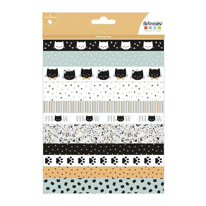 Masking Tape Stickers - Artemio - Terrazzo Cat - 3 Sheets - Semi-transparent Paper - Ideal for Scrapbooking