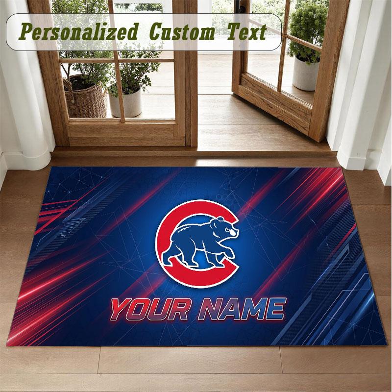Crystal Velvet Square Rug Custom NameChicago Cubs Pattern Non Slip Home Floor Decor Rug