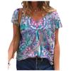 Casual Summer T-shirt 2025 New Women's 3d Floral Print T-shirt Ladies Street Wear Short-sleeved V-neck Top
