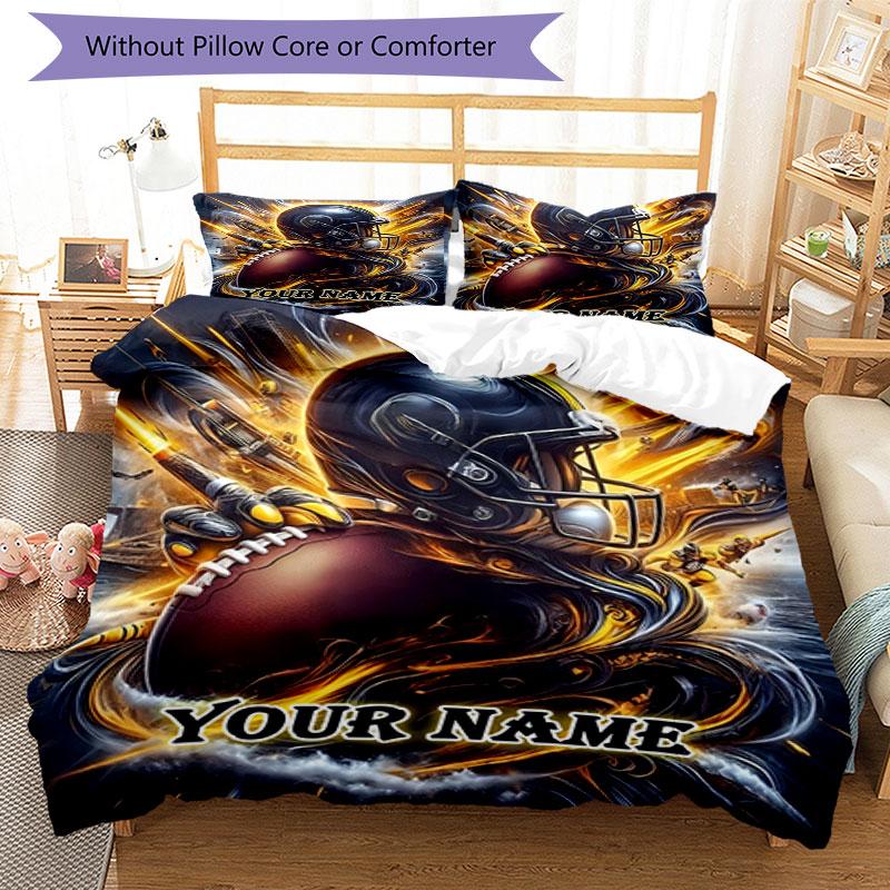 3PC Custom Name "Powerful Football Helmet Artwork" Bedding Set Printed Bedding Set Duvet Cover Closure Includes 1 Duvet Cover & 2 Pillowcases for All