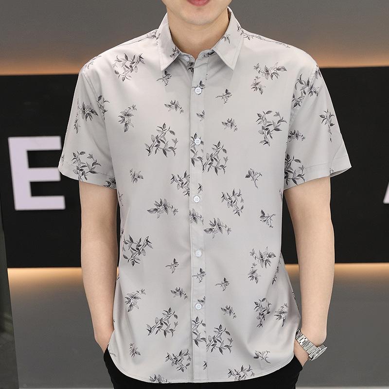 Ice Silk Summer Trend Printing Collision Casual Short-sleeved Shirt Men's Thin Section of Youth Loose Versatile Men's Shirt