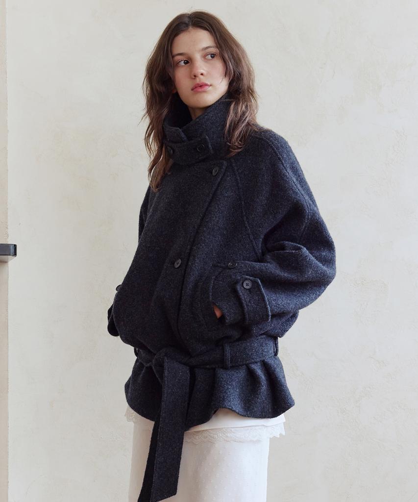 AFTERHOURS Wool Belted Half Coat (Charcoal)