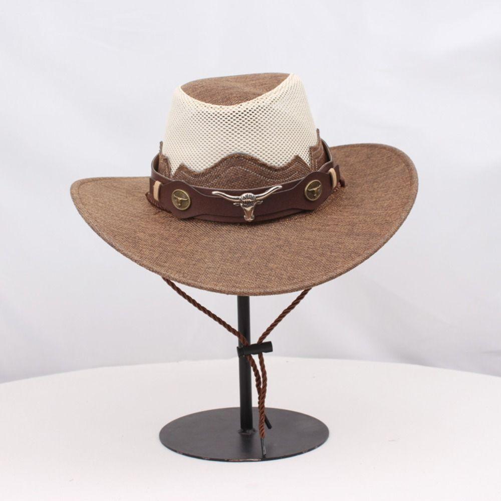 Wide Brim Western Cowboy Hats Ethnic Style Sun Protection Fisherman Cap  Cycling