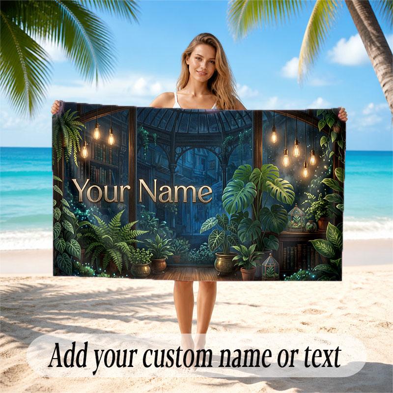 Mushroom Forest Theme Soft Beach Towel Personalized Custom Name Text Towel Portable for Beach Pool Travel