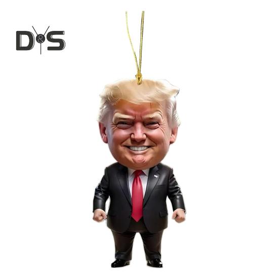 Мультяшный Трамп Подвеска 2D Плоский Акриловый Подвесной Орнамент Забавный Трамп Украшение для Рождественской Елки Автомобильный Брелок